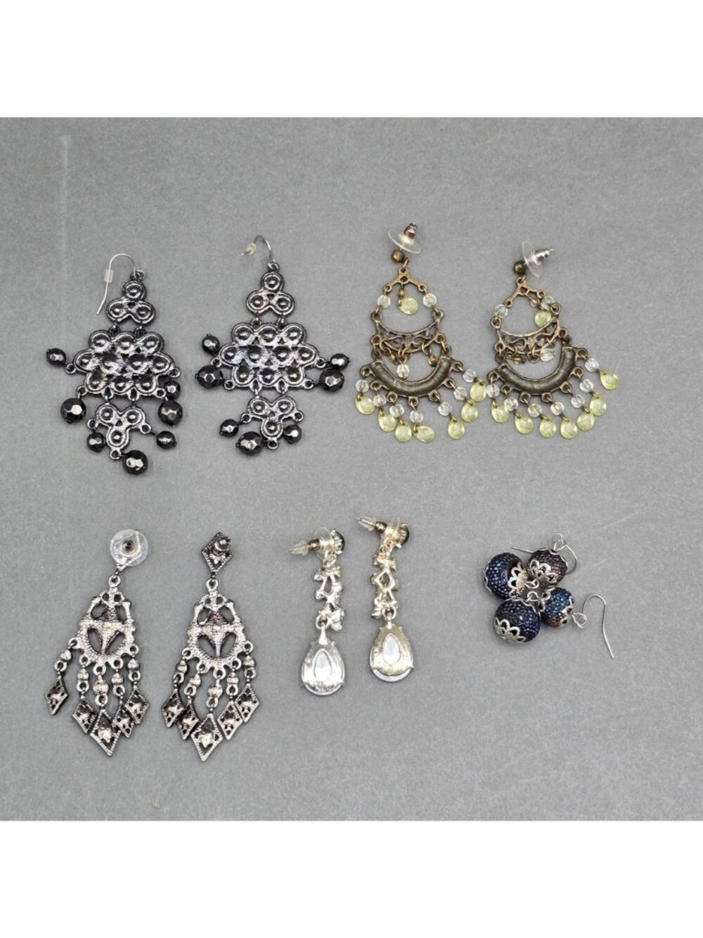 5pr Vintage Inspired Chandelier Earring Lot Rhinestone Gunmetal Emerald Crystal - Picture 7 of 7